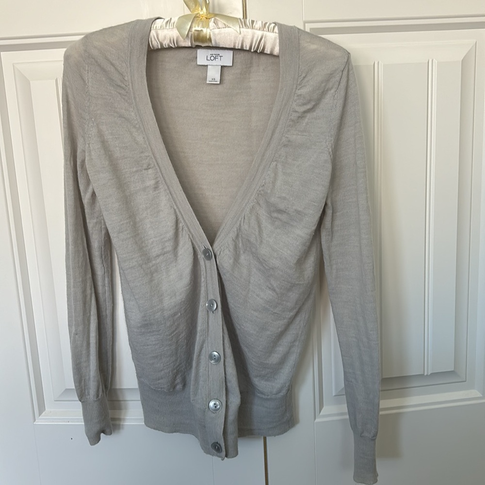 Ann Taylor Loft Gray Wool Blend V-Neck Cardigan